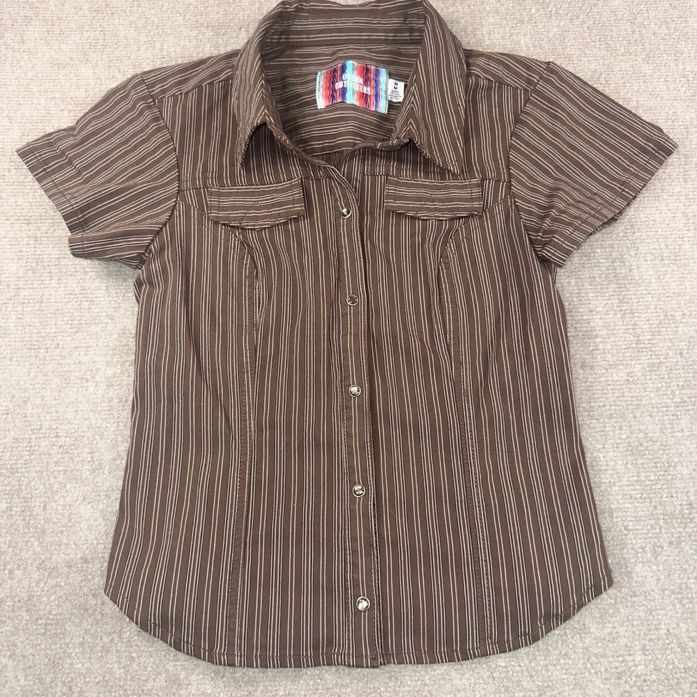 Urban Outfitters Brown Striped Short Sleeve Western Snap Front Shirt Medium